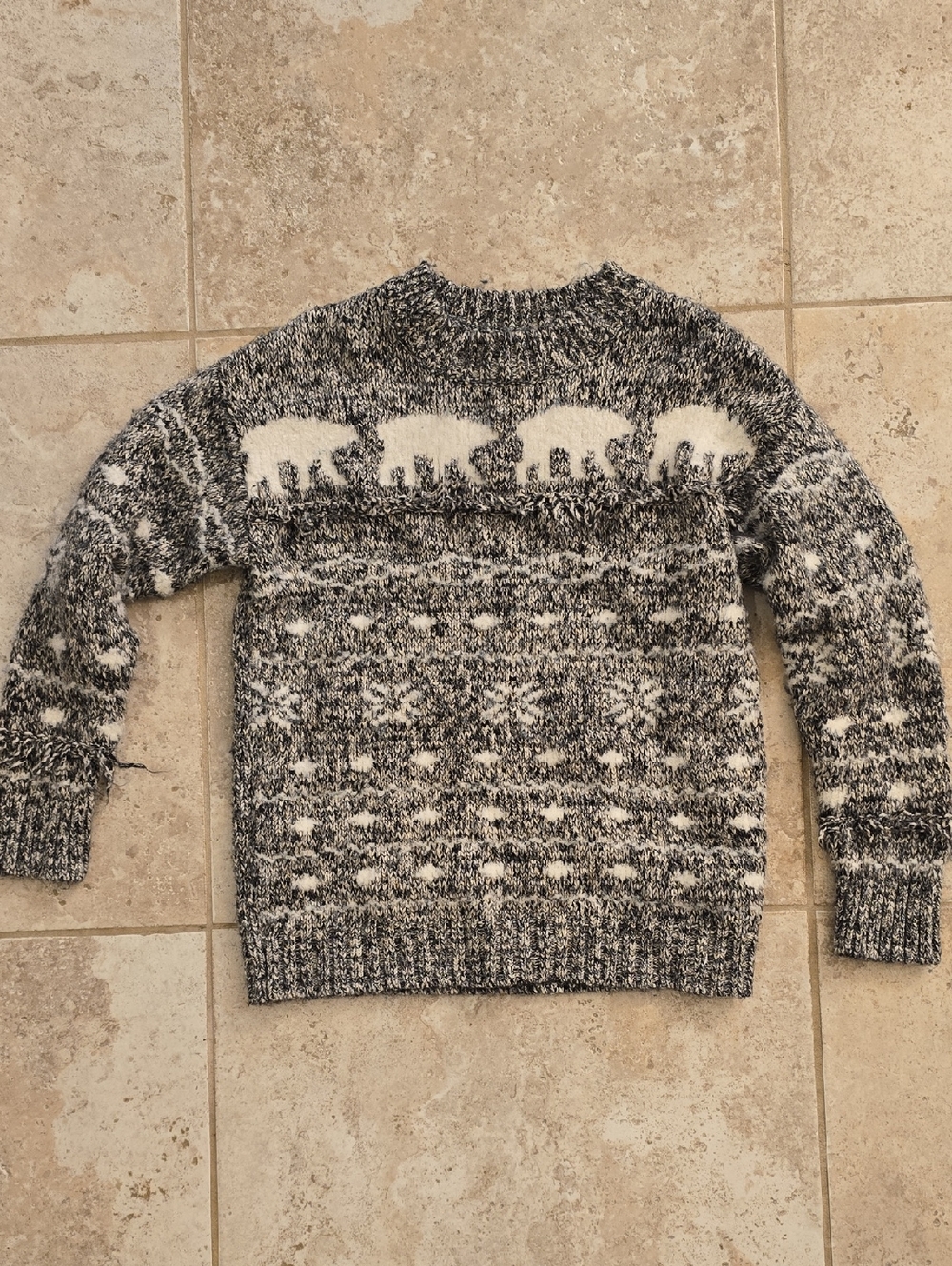 Small LOFT Women's Grey and White Polar Bear Knit Sweater